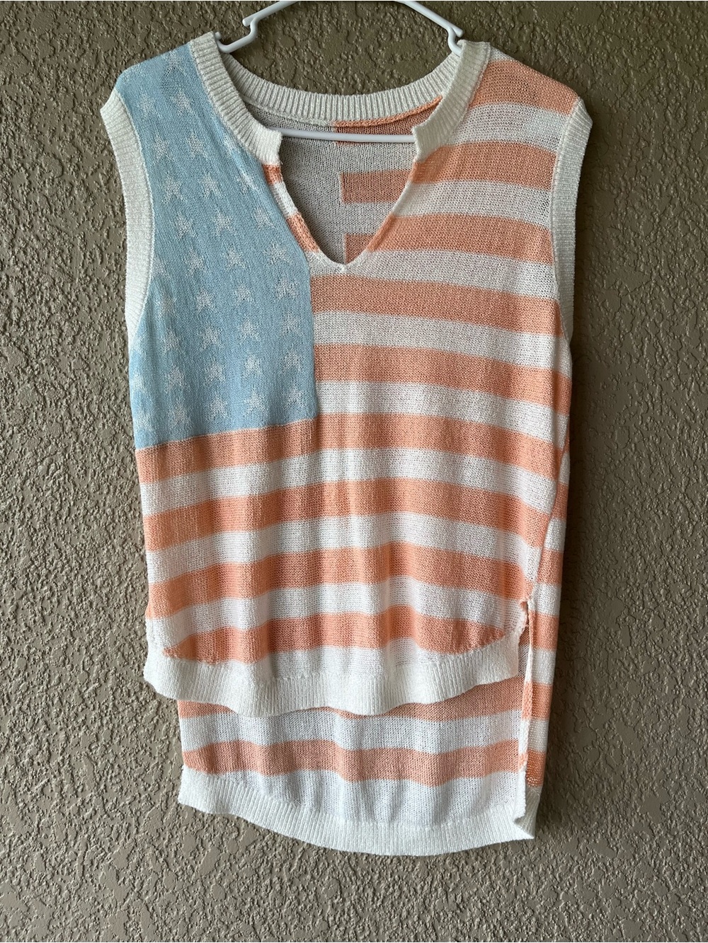 Sleeveless American Flag Knit Top in Blue Red & White